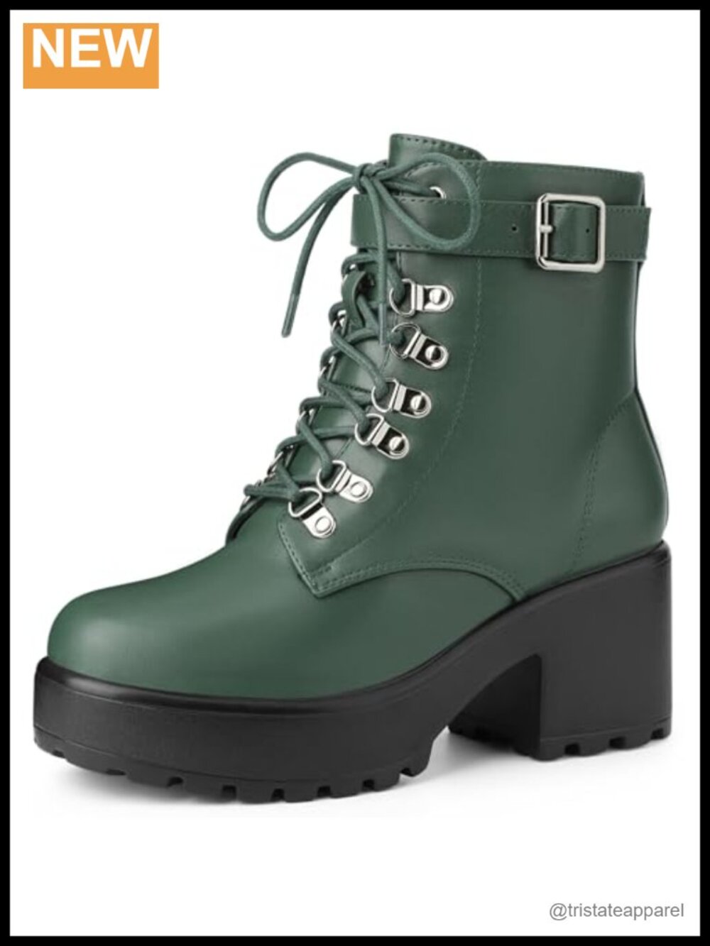 Faux Leather Platform Ankle Combat Boots Zip Chunky Block Heel